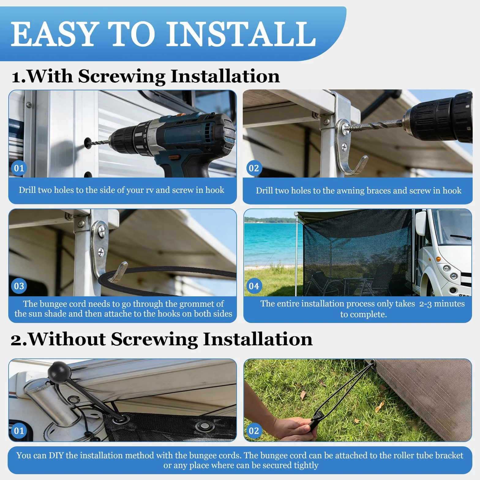 Avance Caravana Universal 2.1 x 2.5 m, Toldo Camper Furgoneta Lateral, Toldo Caravana Camping, Toldos Delantero, Protección UV, Protección de la Privacidad, Impermeable