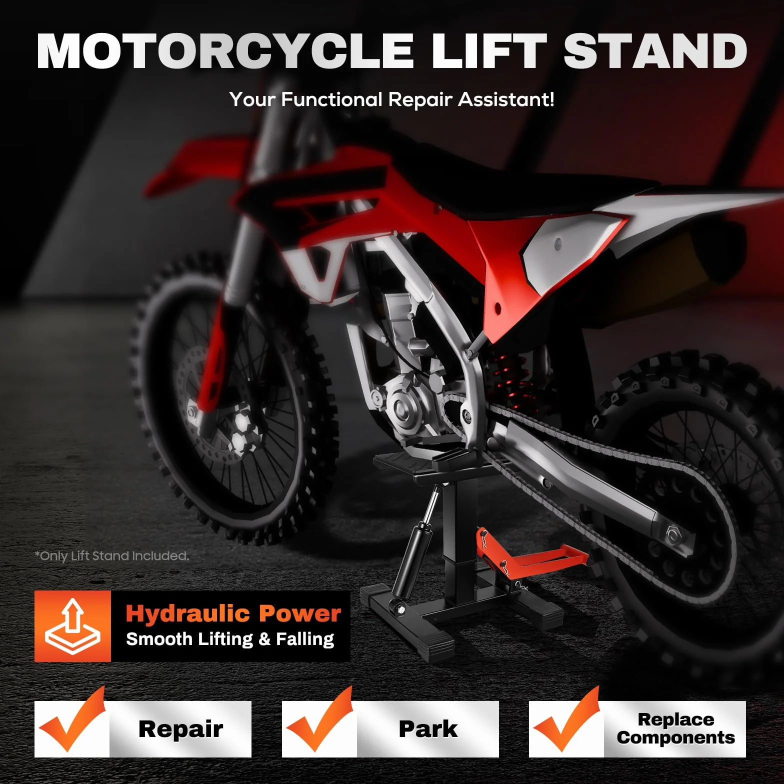 Soporte hidráulico para motocicleta de hasta 400 kg, altura ajustable de 25 a 40 cm, soporte de motor para el mantenimiento de motocicletas