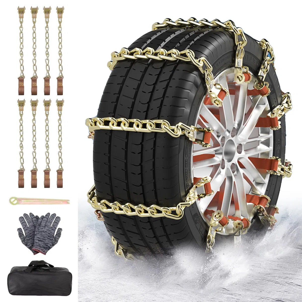 8 piezas de cadenas de nieve de emergencia universales para ancho de neumático de 175-285 mm, antideslizantes, para la mayoría de coches, SUV y camiones