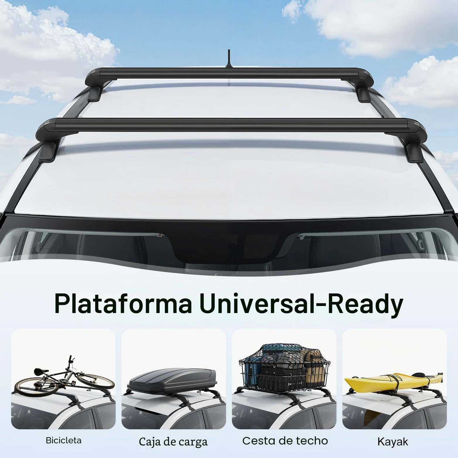 Barras portaequipajes transversales universales para coche, de aluminio, para vehículos de 4 o 5 puertas, carga máxima de 75 kg, color negro