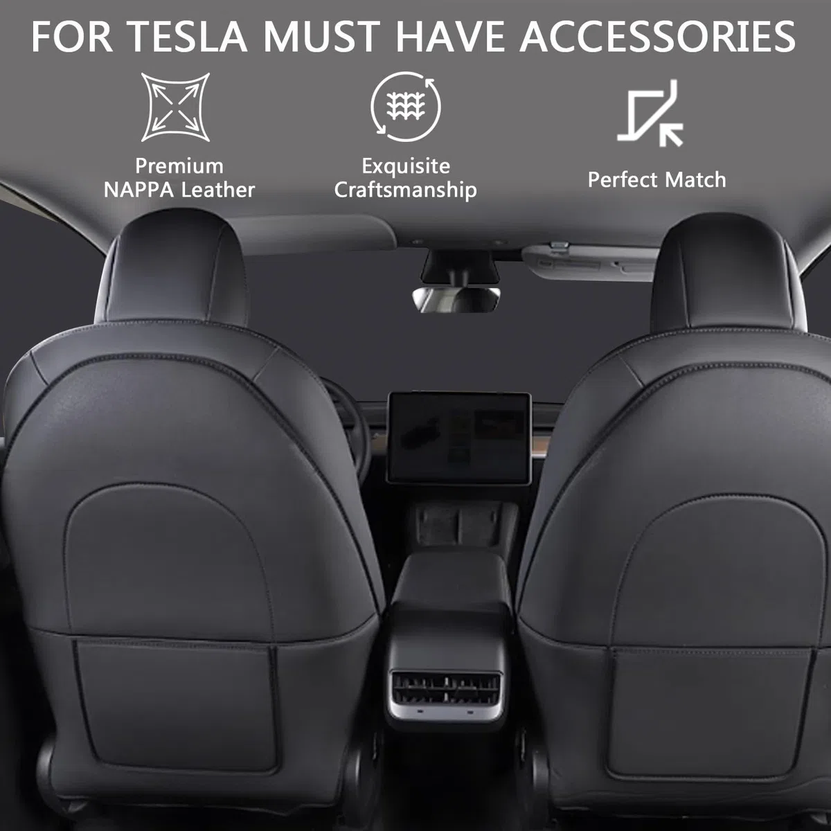 para Tesla Protector de Respaldo de Cuero para Asiento Model Y/3/X/S, Protector de Asiento para Niños Protector de Asiento Respaldo de Asiento para Niños, Negro (Not Fit for Model Y Standard)