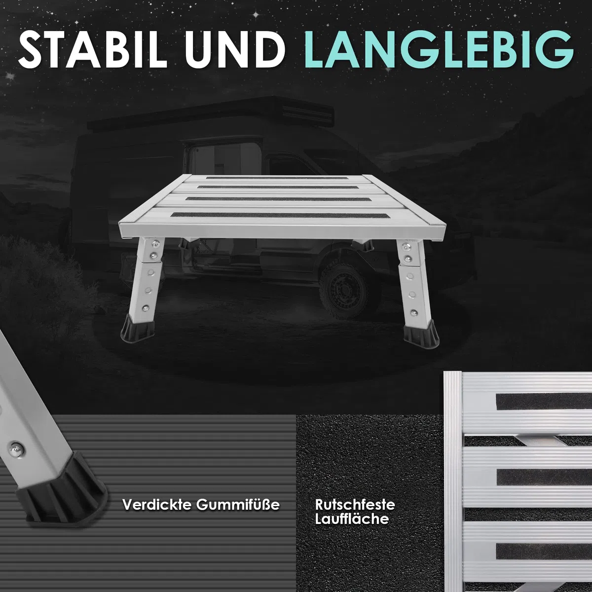 Escalera Plegable de Aluminio, Plataforma de Trabajo, Carga máxima: 220 kg, para Camping, Lavado de Coche, Cocina, baño, etc, Plegable, Altura Regulable, con Alfombrilla Antideslizante