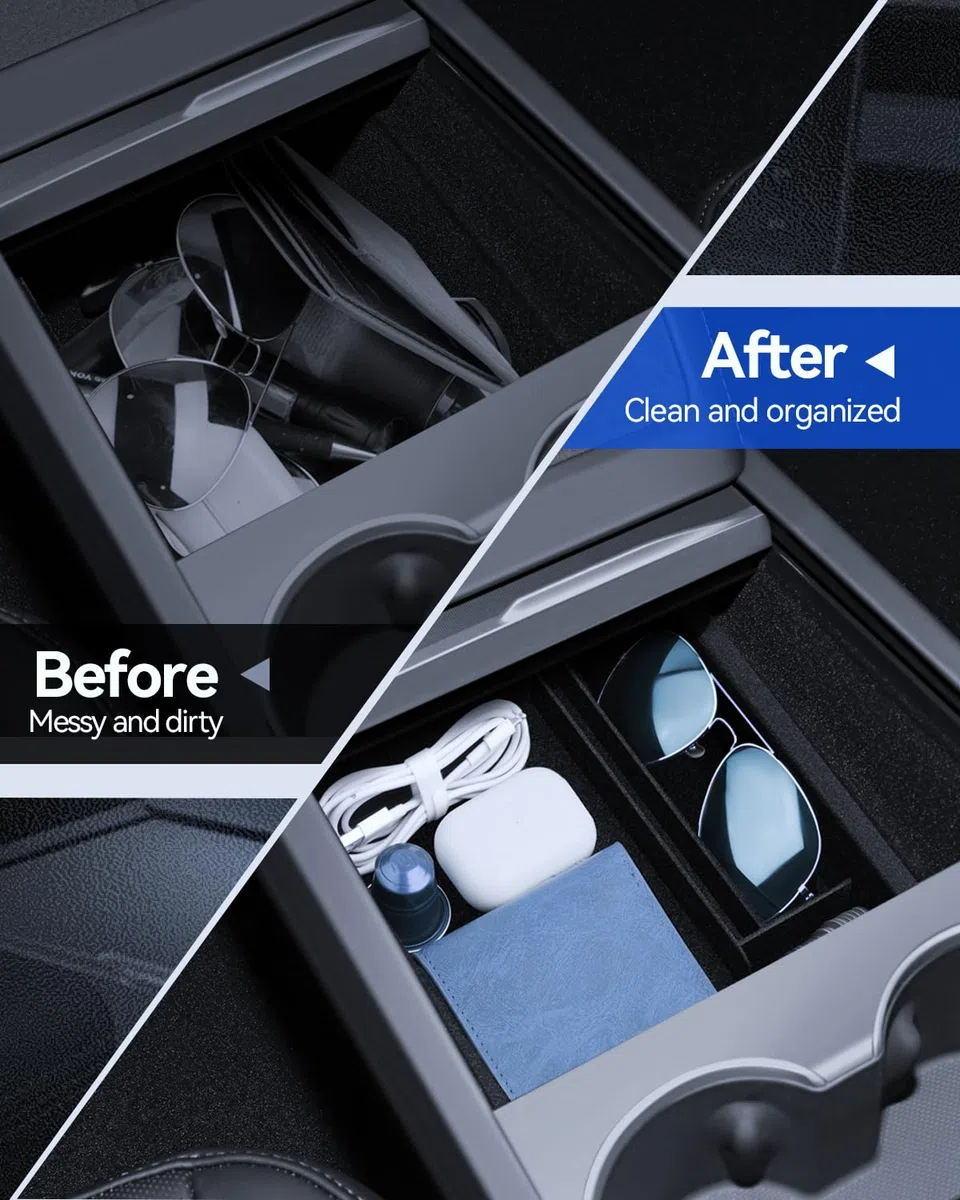 5 Pcs Accesorios para Tesla Model 3 2024-2026 Organizador de Consola Central, Bandeja de Silicona, Caja de Almacenamiento para Reposabrazos, Caja Oculta y Portavasos