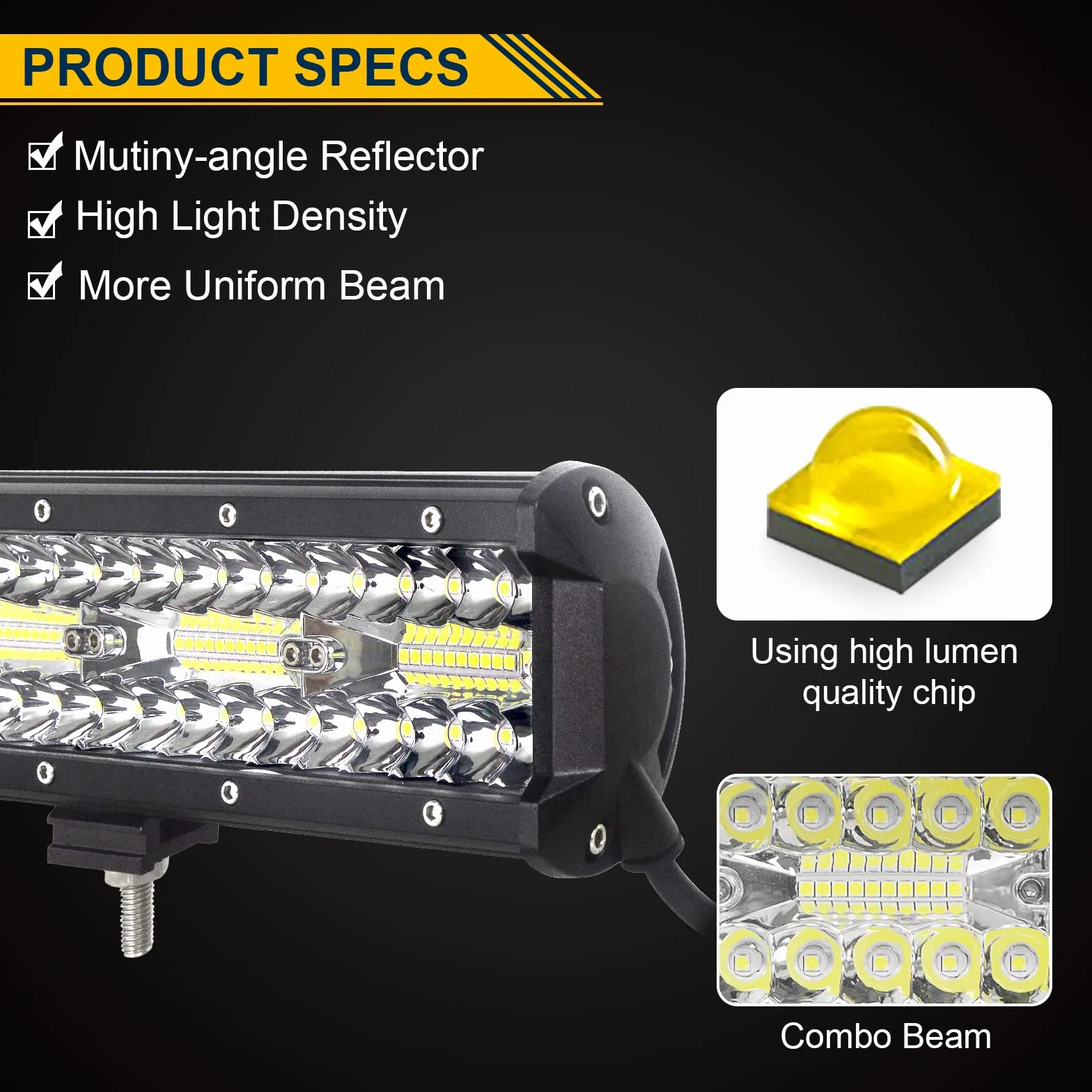 RIGIDON 8D 23 Pulgadas 480W barra de luz led, 2 Pcs 4 pulgadas 60W foco trabajo lámpara, barras luminosas y 12V kit de cableado para off road camión coche ATV 4x4, Faros 6000K blanca