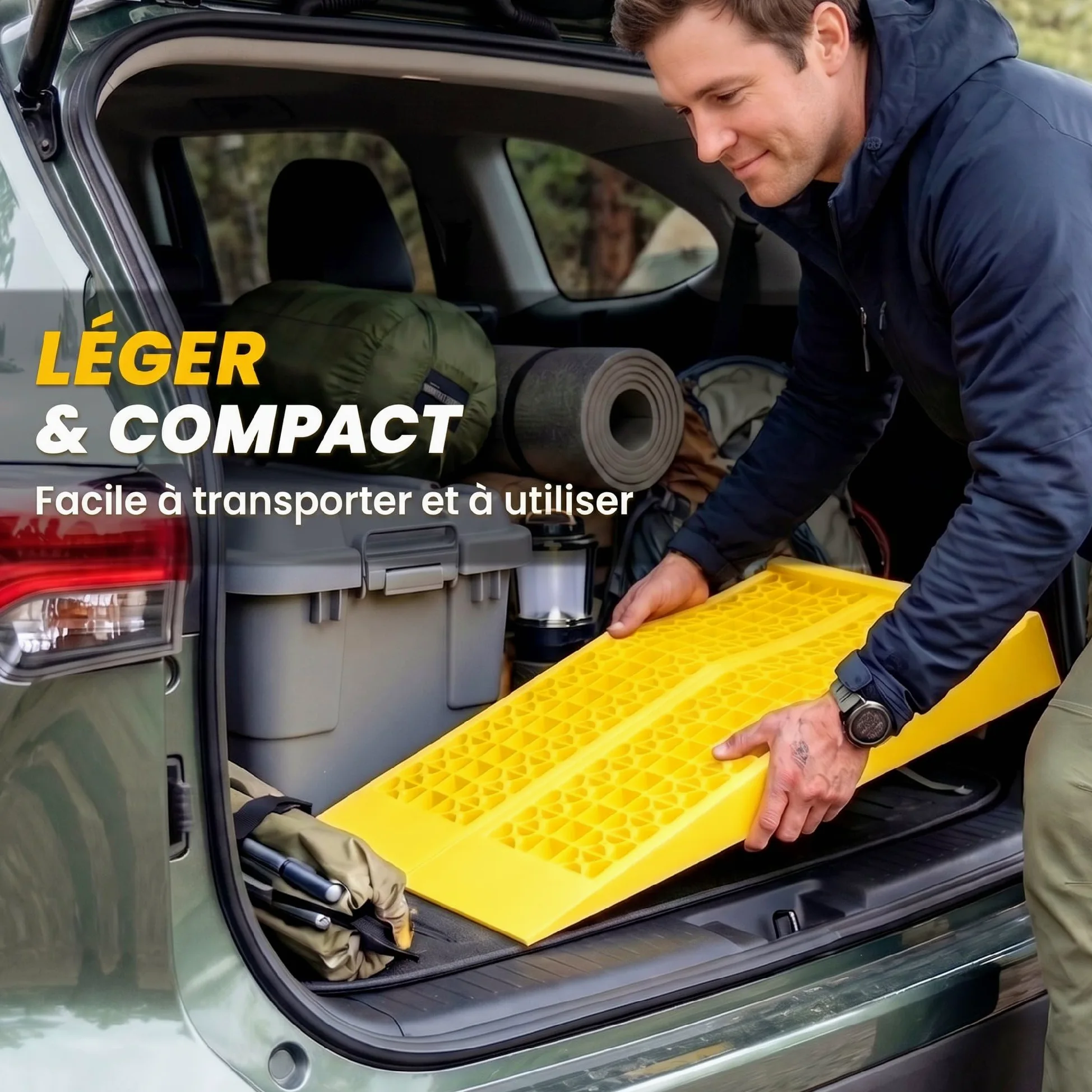 HOMCOM - Juego de 2 rampas para Coche utilitario Rampa de Carga Pesada 3T Caravana Camping-Car Dim. 70 x 19,5 x 7,8 cm, PP, Color Amarillo