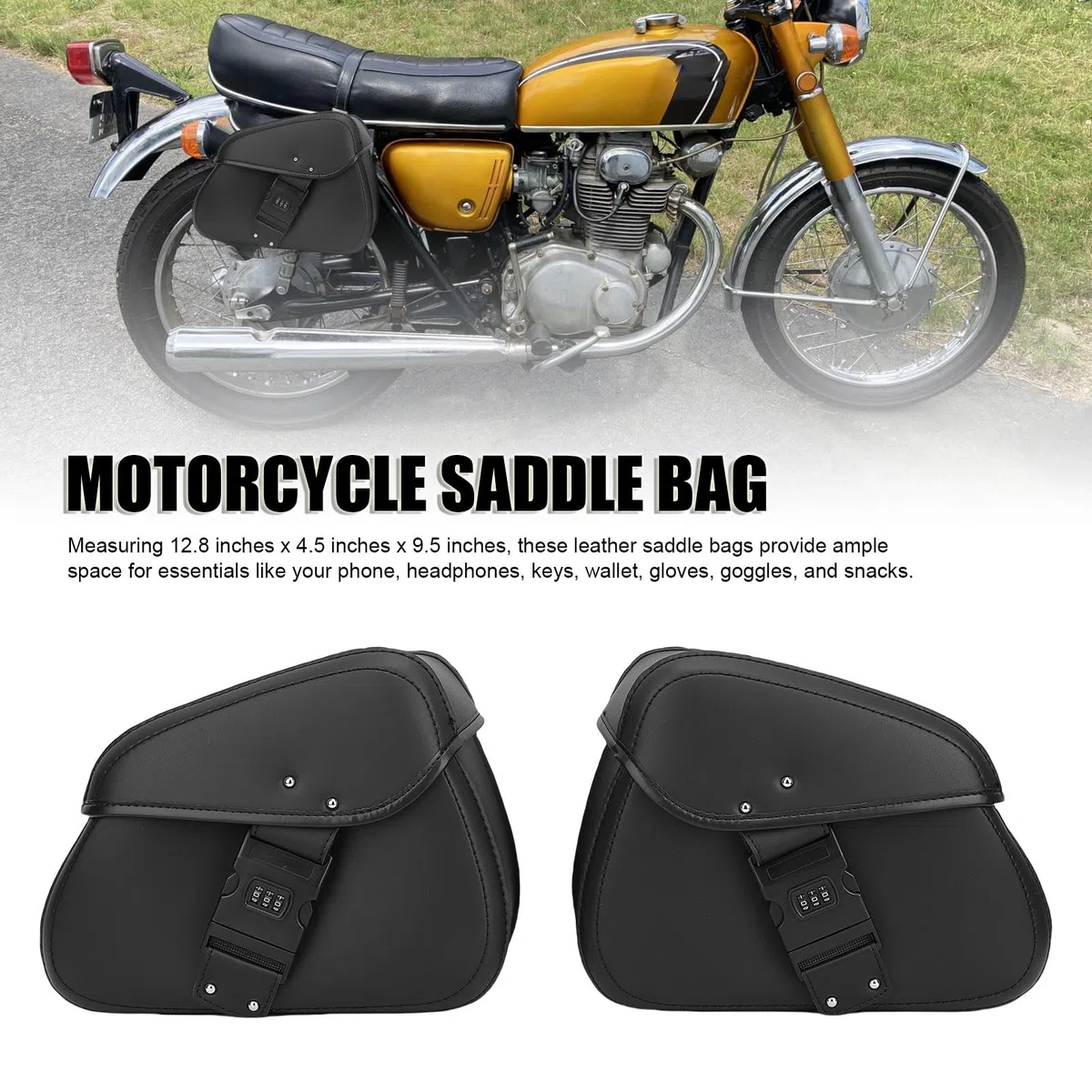 aqxreight Bolsa para Sillín de Motocicleta, Capacidad de 16 litros, Bolsa Lateral Multifuncional de Cuero PU a Prueba de Lluvia para Motocicleta con Reemplazo de Cerradura para V Star 250,