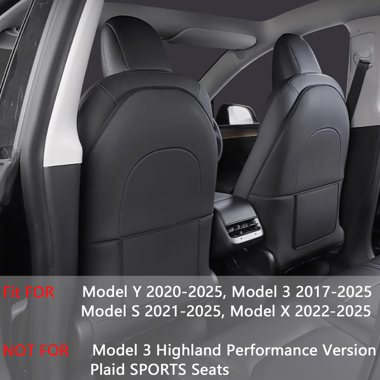 TOPABYTE Protector de Respaldo de Cuero para Asiento para Tesla Model Y Model 3 Model S Model X Accesorios Alfombrillas para Asiento Trasero para Niños Funda para Asiento Trasero 2 Piezas