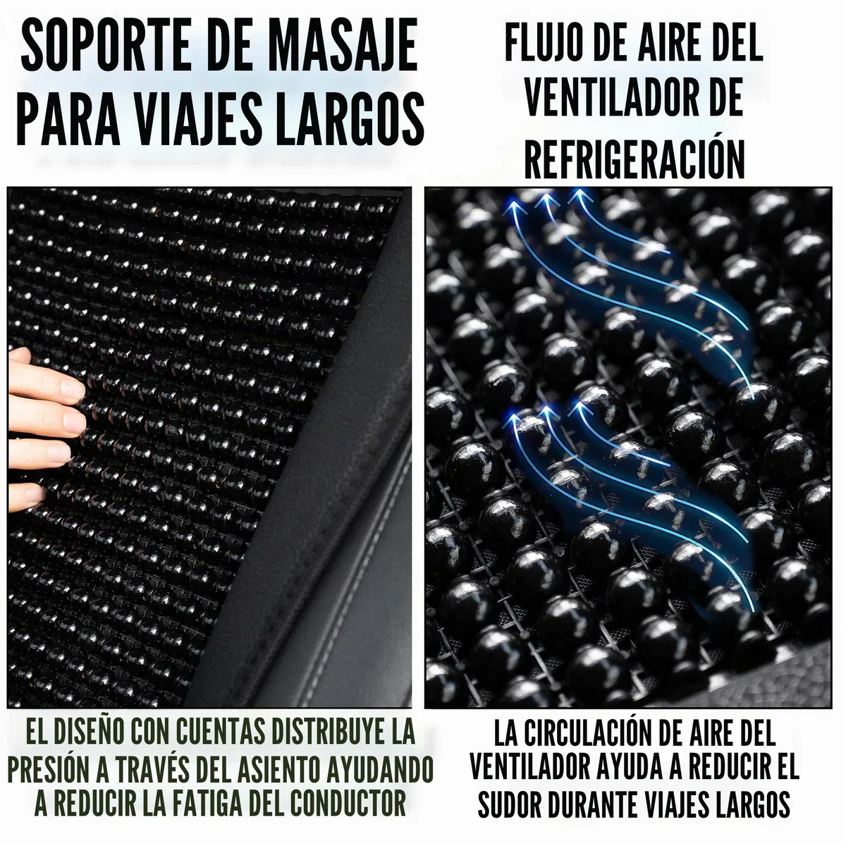 Funda de asiento de coche con cuentas de refrigeración y masaje, funda de asiento con cuentas de madera negra con almohadilla de refrigeración de asiento de coche de 12 V, temperatura ajustable