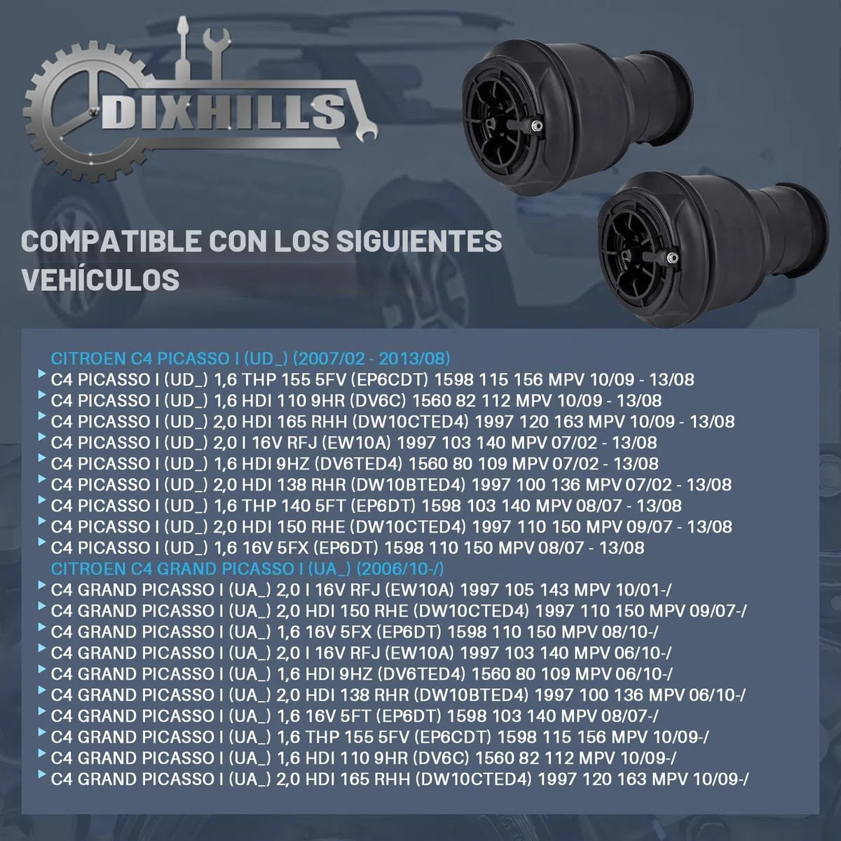 Resortes de suspensión neumática traseros izquierdo y derecho, 2 unidades, compatibles con C4 I Picasso UD C4 I Grand Picasso C4 II Grand Picasso, repuesto para 5102R8 5102GN 5102.R8