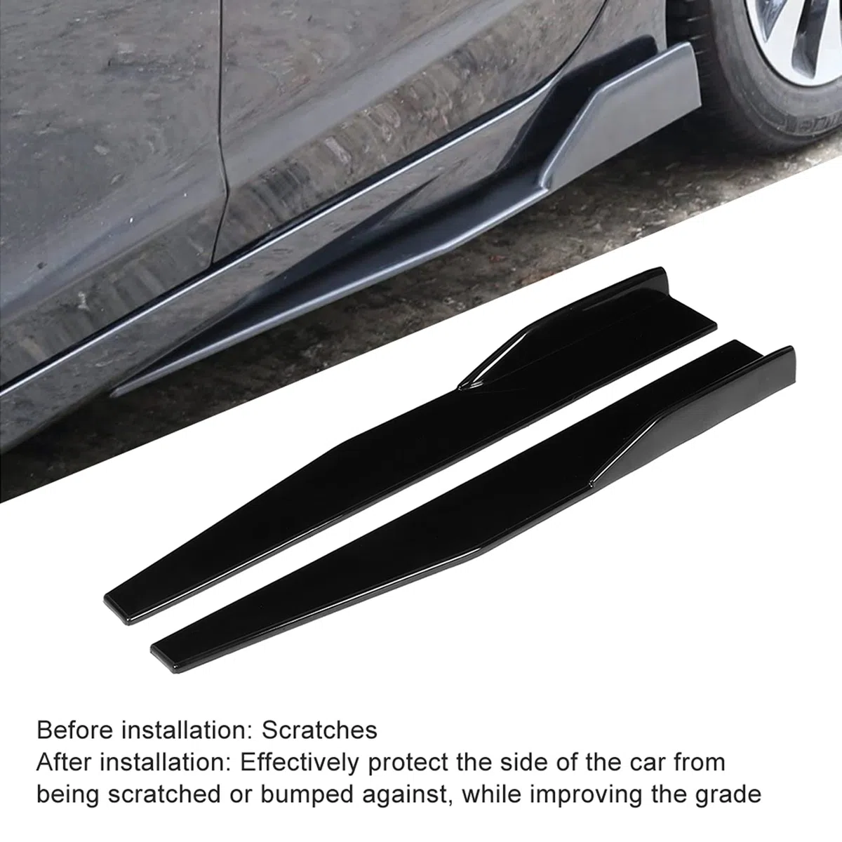 Akozon Faldones Laterales para Coches Kit de Carrocería 29,3 Pulgadas Rocker Splitters Panel Exterior Lado Inferior Extensiones de Línea Inferior ABS Negro Universal