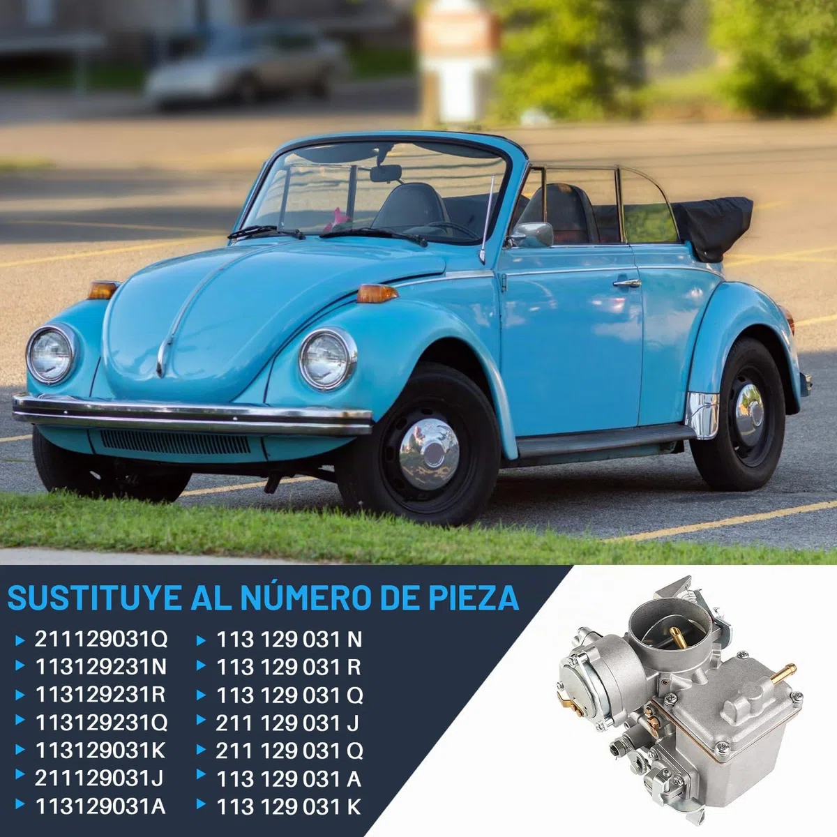 34 PICT-3 EMPI 12V Carburador con hardware compatible con VW Kaefer Cabrio Transporter T1 T2 1966 – 1979, repuesto para 113129031K 113129031N