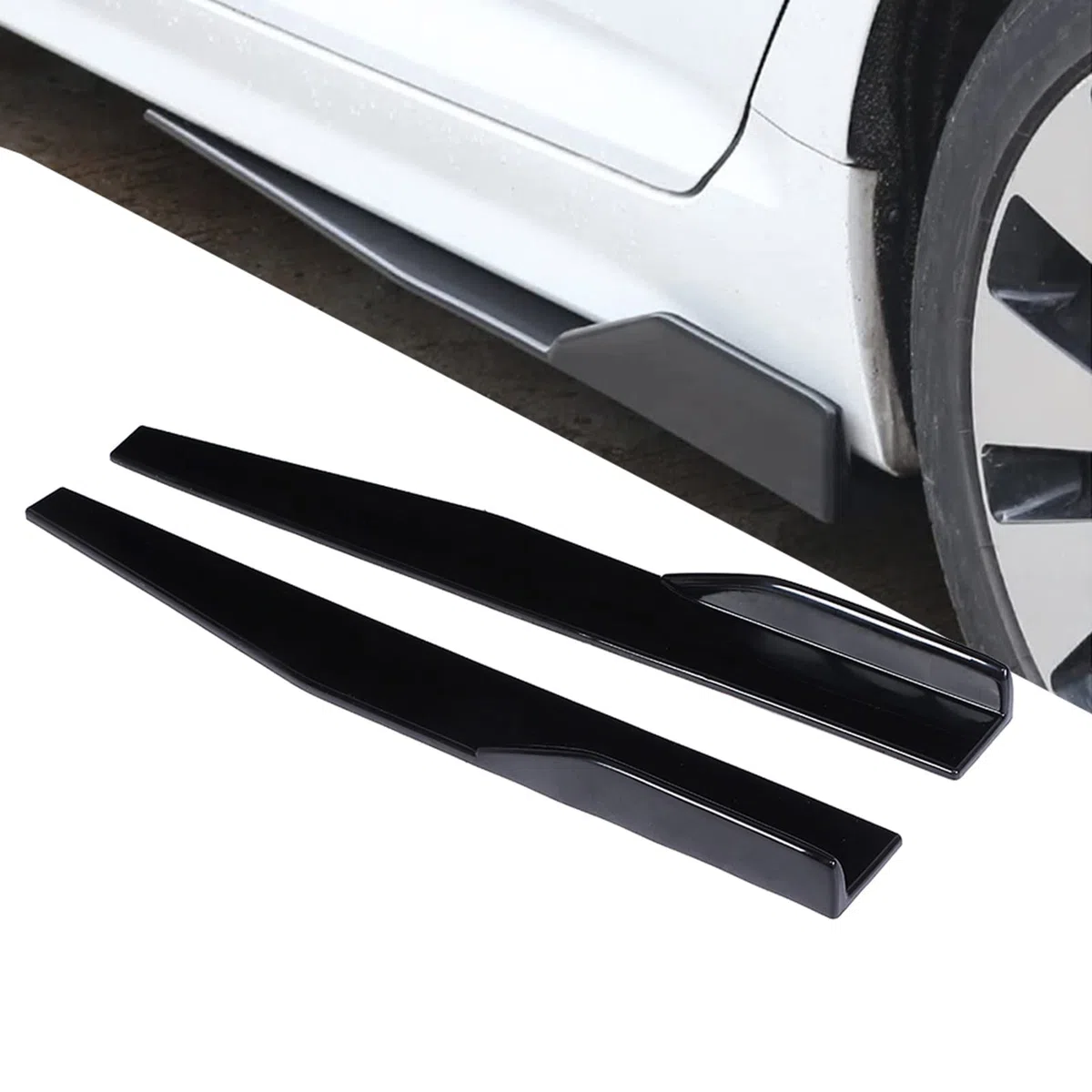 Akozon Faldones Laterales para Coches Kit de Carrocería 29,3 Pulgadas Rocker Splitters Panel Exterior Lado Inferior Extensiones de Línea Inferior ABS Negro Universal
