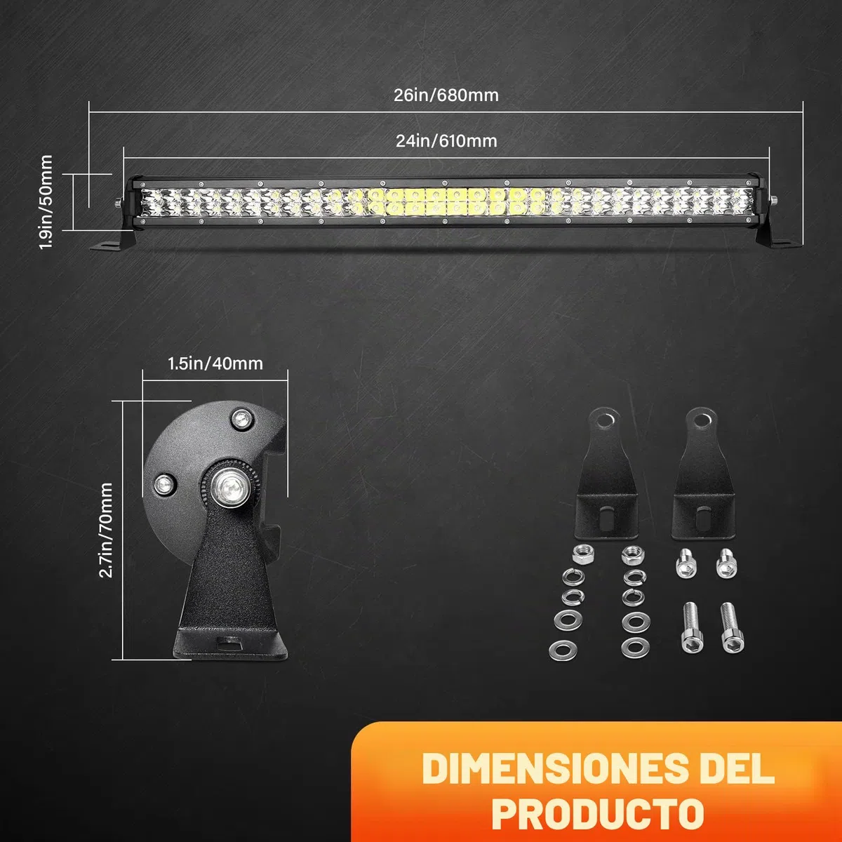 Willpower Barra de Luz LED Slim 61cm 24 pulgadas 180W + Soporte de Magnético + Arnés de Cableado 12V 24V IP67 Impermeable para 4x4 Tractor Coche Camion Barco Offroad, 6000K Blanco