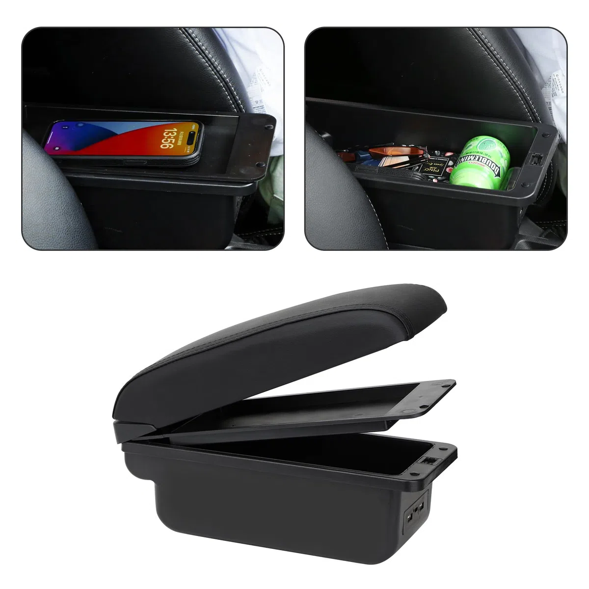 Apoyabrazos Compatible con Peugeot 207 207CC Coche Apoyabrazos Doble Capa Reposabrazos Consola Central Caja de Almacenamiento con 3 puerto USB