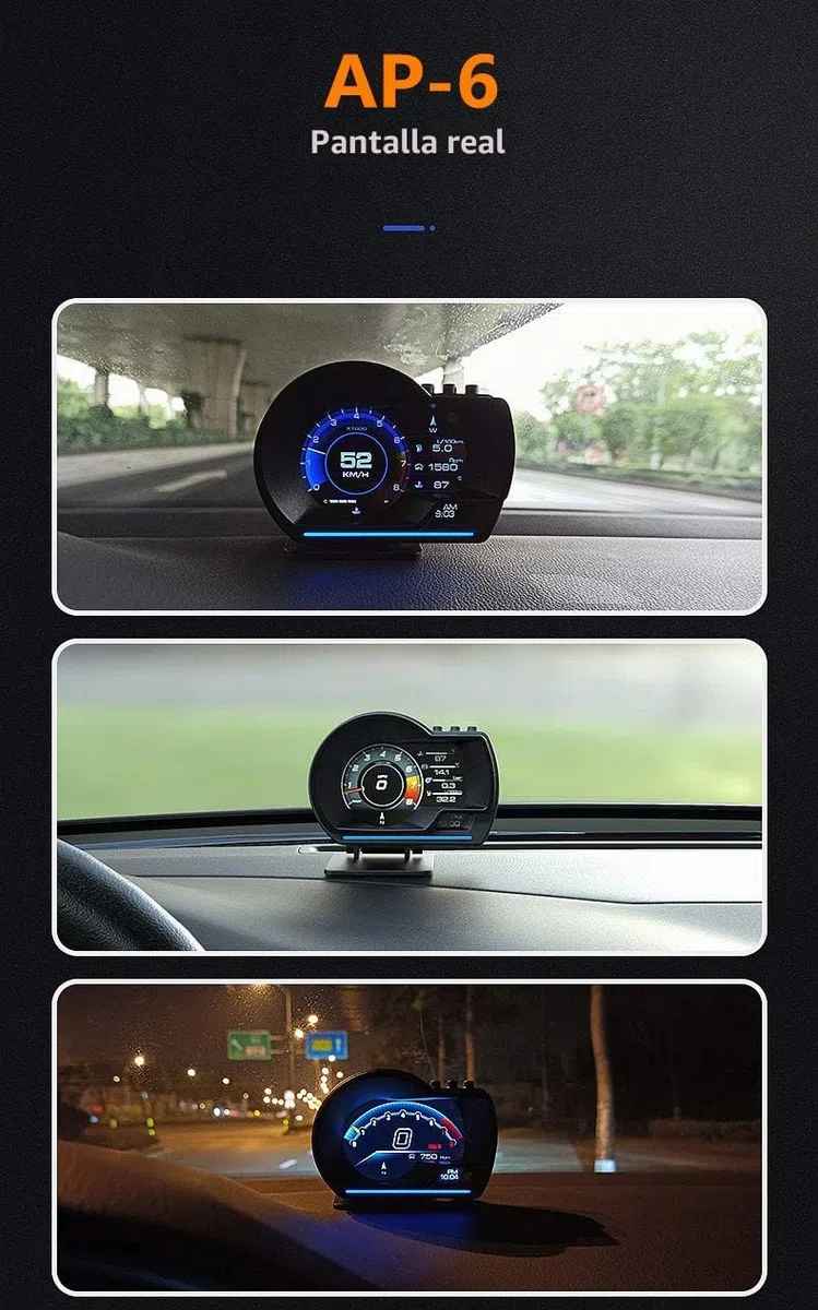 Pantalla de cabeza para coche, OBD2 y GPS modos duales, indicador inteligente HUD visualización HUD velocímetro RPM alarma Km/h MPH compatible con todos los coches y camiones