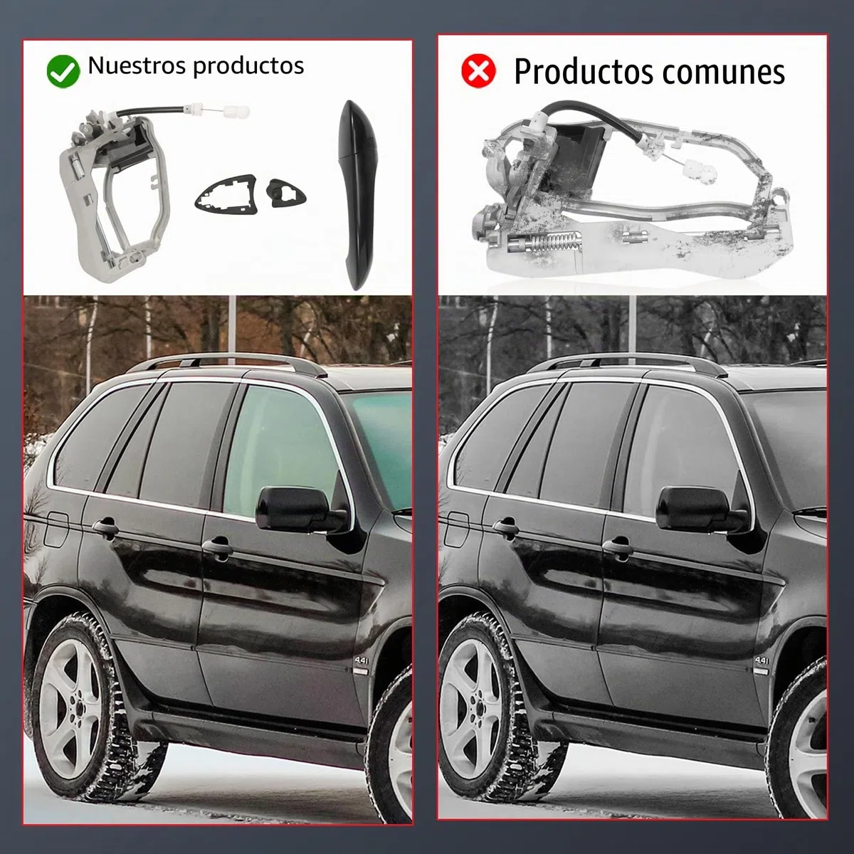 Mecanismo de tirador de puerta exterior compatible con X5 E53 (1999-2006) delantero derecho (lado del pasajero) negro 8 cm de ancho