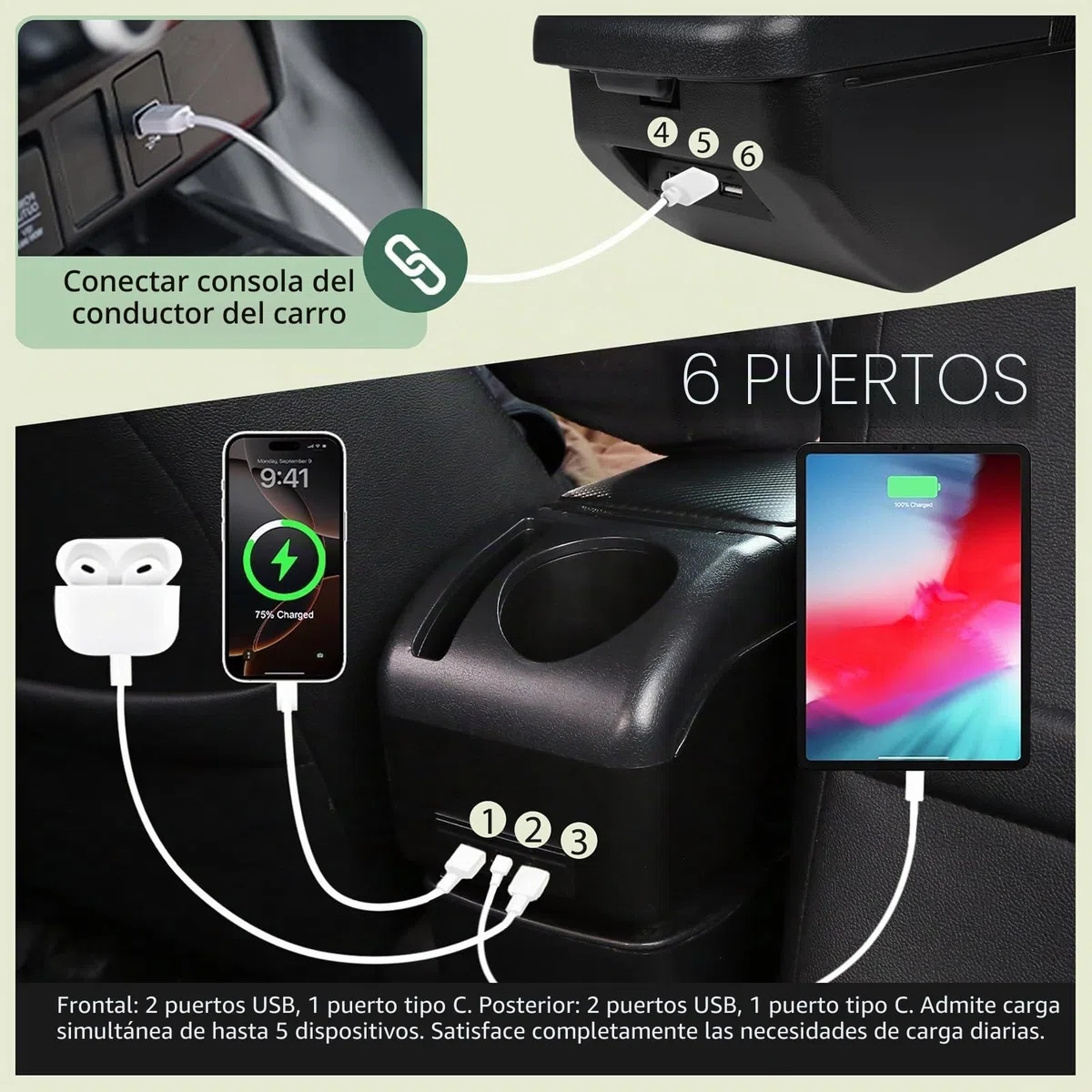 ZENVI Reposabrazos Compatible with Peugeot 208 Apoyabrazos 2019-2026 Centro Consola Organizador Caja Doble Espacio Almacenamiento Utilizable Para Soporte Codo（Estilo Fibra Carbono）