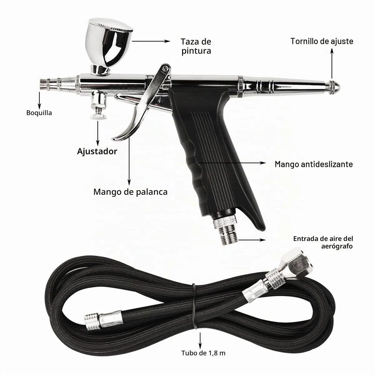 Juego de pistola aerógrafo, kit de pistola aerógrafo portátil de doble acción con boquillas de 0,2/0,3 mm/0,5 mm y taza de 3 cc/7 cc/11 cc, kit de pistola aerógrafo profesional