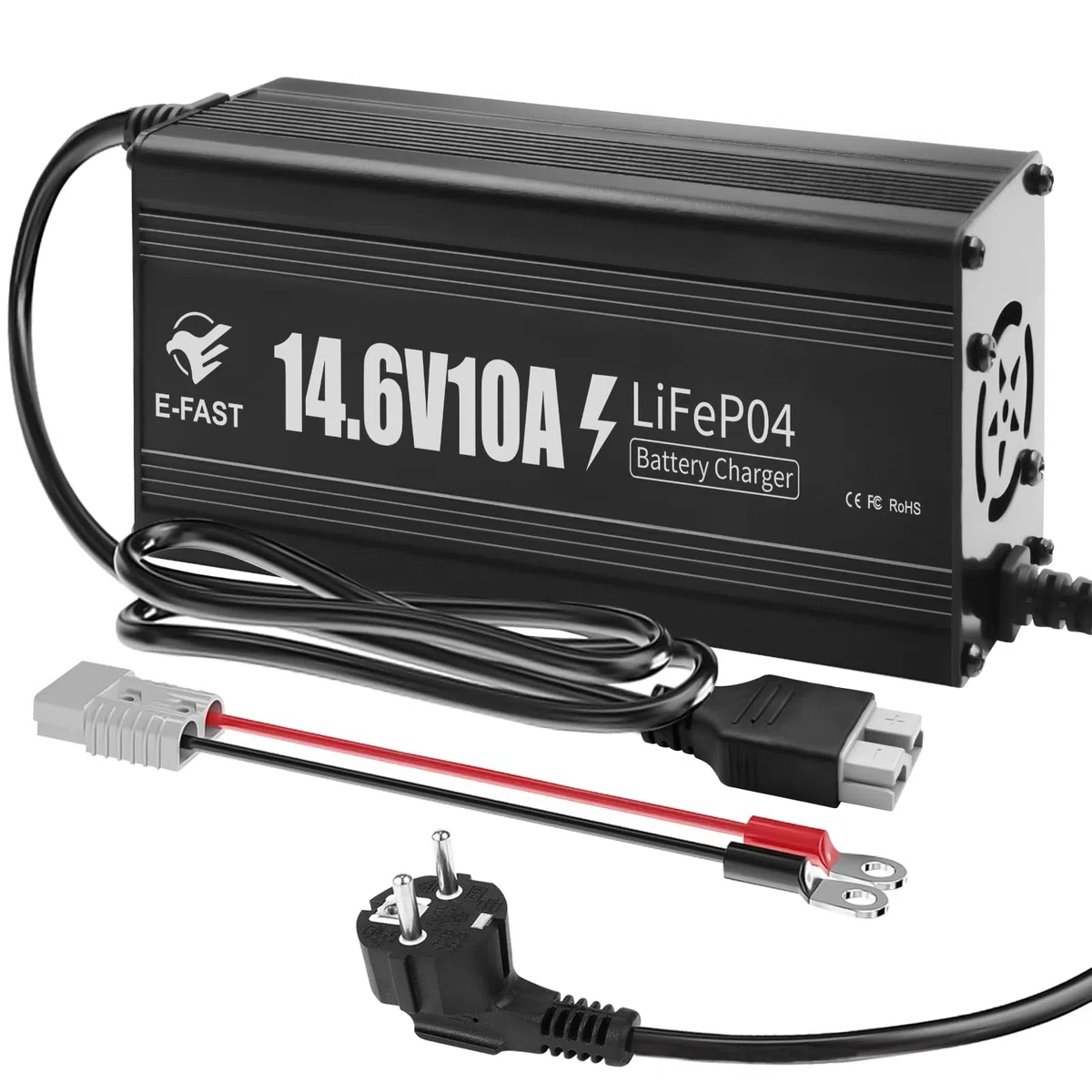 Cargador de batería de 12 V y 10 A, Cargador de batería LiFePO4 de 14,6 V, Especial para baterías Recargables de Ciclo Profundo de Litio