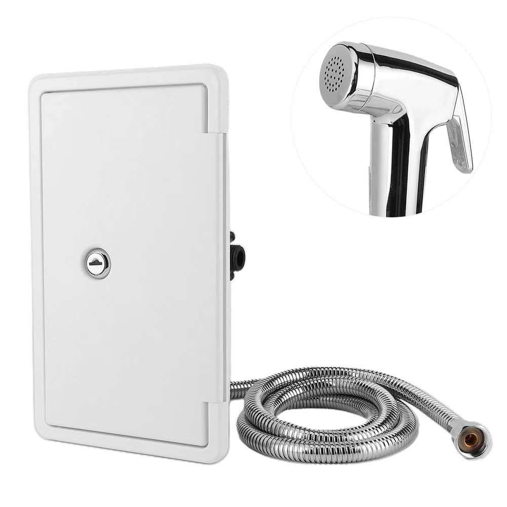 Akozon RV Kit de ducha al aire libre Cabezal de ducha caliente y fría con 2 llaves para barco marino RV Caravana Accesorios para autocaravana Ducha al aire libre Autocaravana