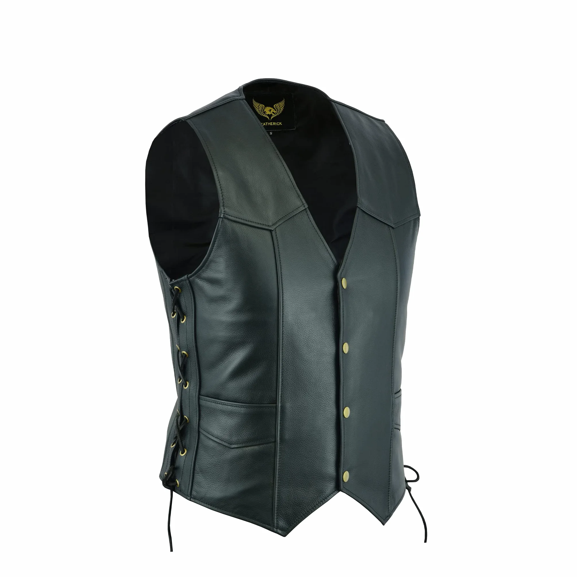 Leatherick Chaleco de cuero real para hombre con encaje lateral Estilo motero Moda casual
