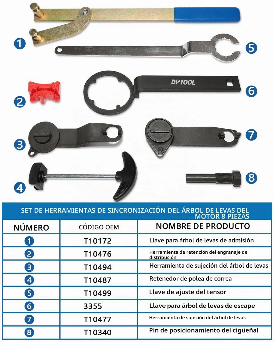 DPTOOL Juego de 8 Herramientas de sincronización de árbol de levas y cigüeñal de Repuesto para Motor VAG EA211 1.0L 1.2L 1.4L 1.6L FSI TSI TFSI Motor de Gasolina Compatible con VW Audi A3/Golf