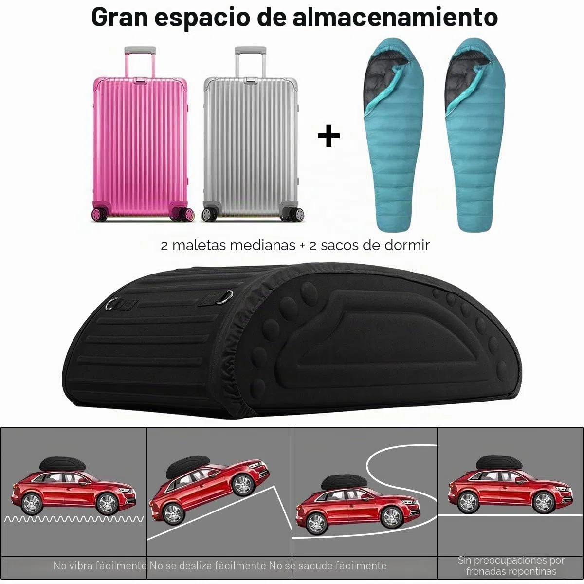 FANTASK Baúl de Techo para Coche de 400 L, con Cintas de Transporte, Color Negro