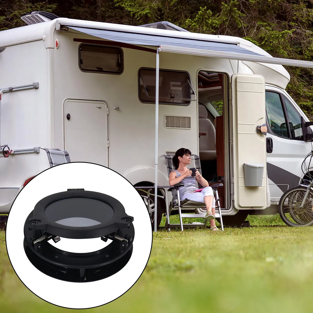 Ventana de ojo de buey, 26,5 cm, universal, ventana de autocaravana, negro, ojo de buey redondo, accesorio de repuesto para puertas, barco marino