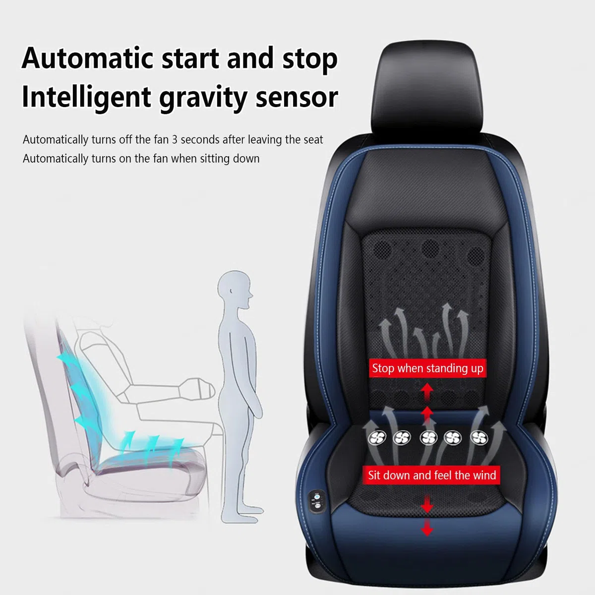 Funda De Asiento De Coche Refrigerante con 24 Ventiladores, 3 Niveles De Viento Ajustables Refrigerada Cojín, Se Adapta a Verano,Blue-12V