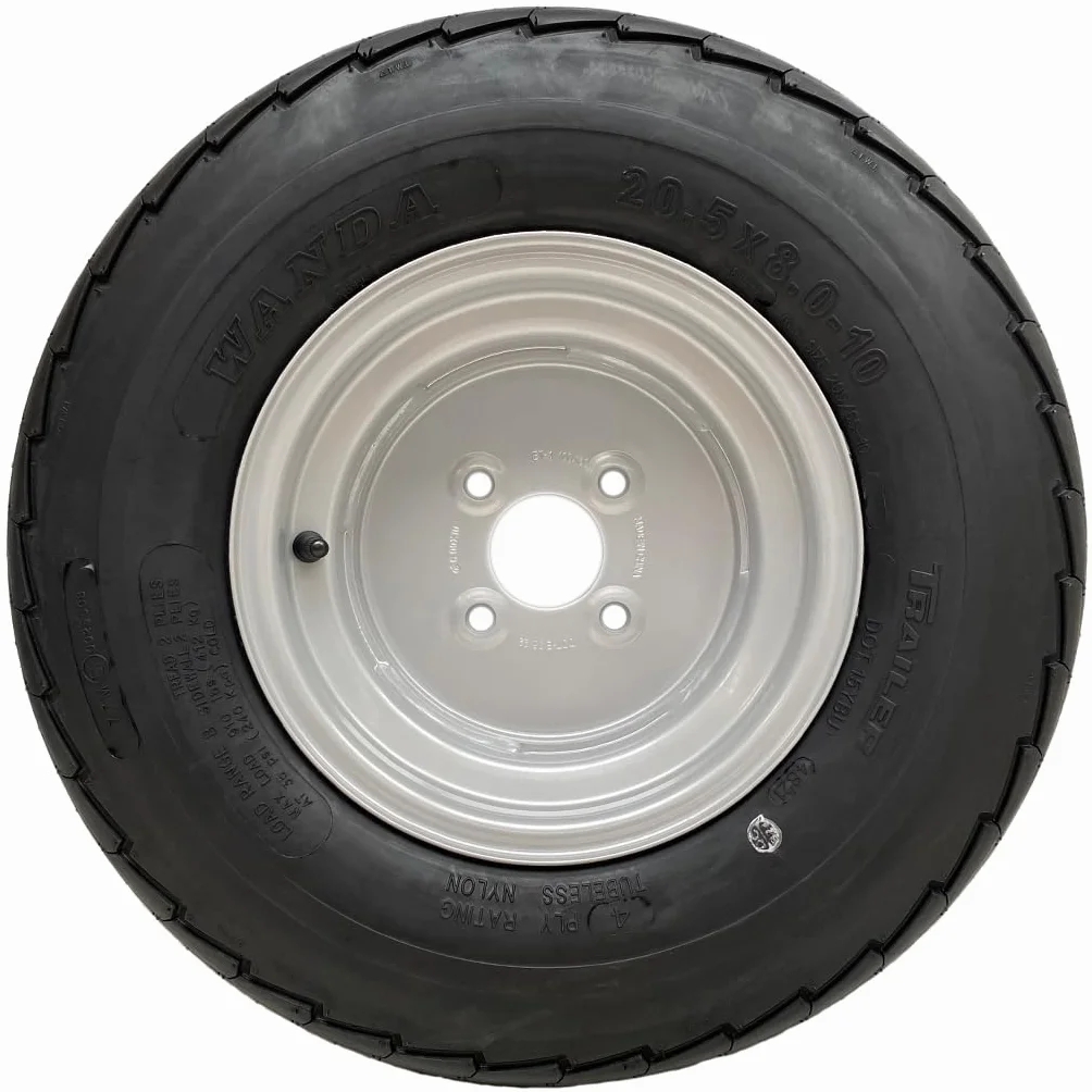 Parnells - Kit de Remolque de Alta Velocidad - 2 Neumáticos de Remolque 20,5x8,00-10 y Llanta de Rueda 6,00x10 4/100 + 2 Cubos y Manguetas + 1 Enganche de Acero Prensado - 750 kg, E-Marked Road Legal