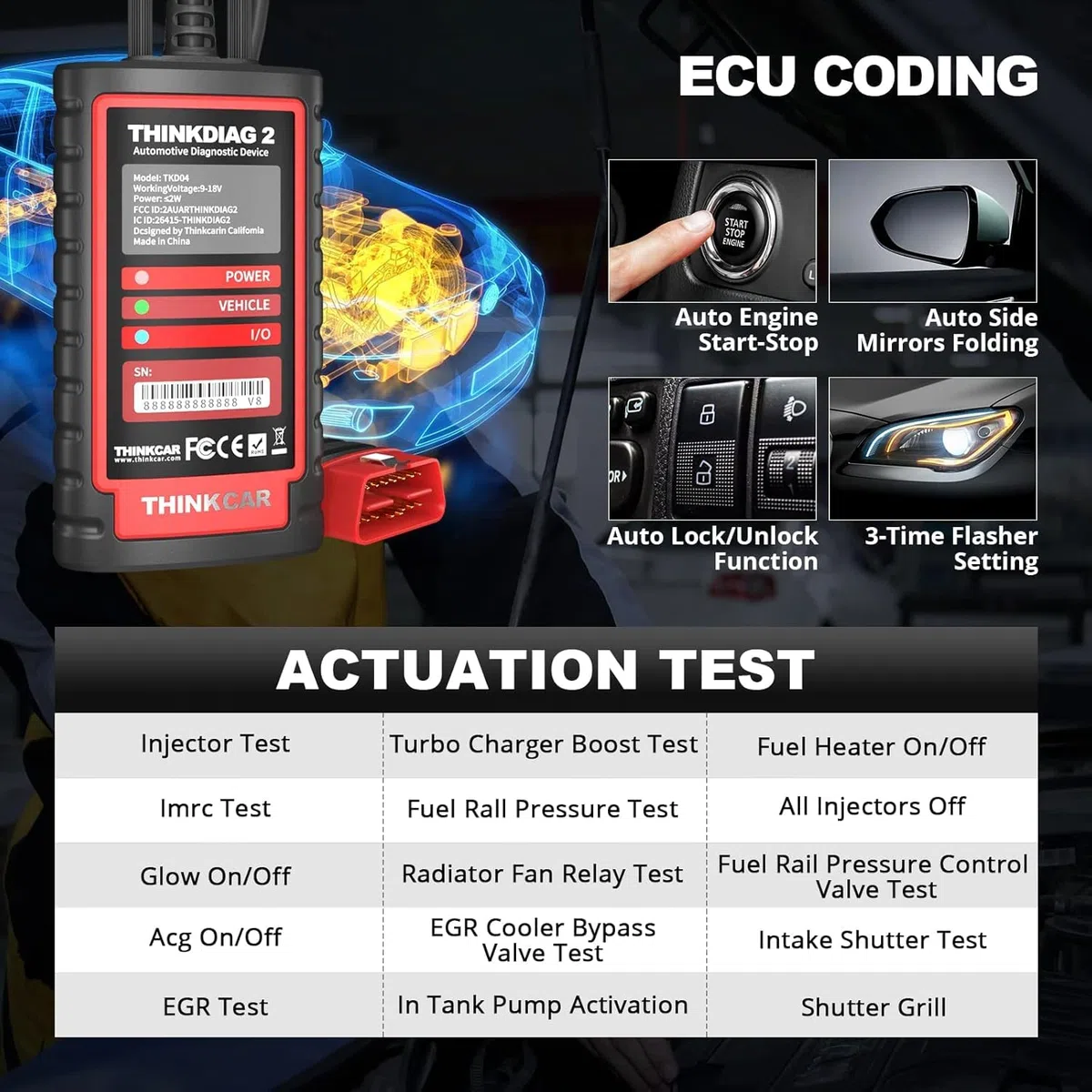 Thinkcar OBD2 escáner Bluetooth 5.0, ThinkDiag 2 Diagnosis Coche Multimarca de Todo el Sistema, Can-FD&16 Funciones de Reset, obd2 Diagnostico Coche con Prueba Activa, Auto-Vin, codificación ECU