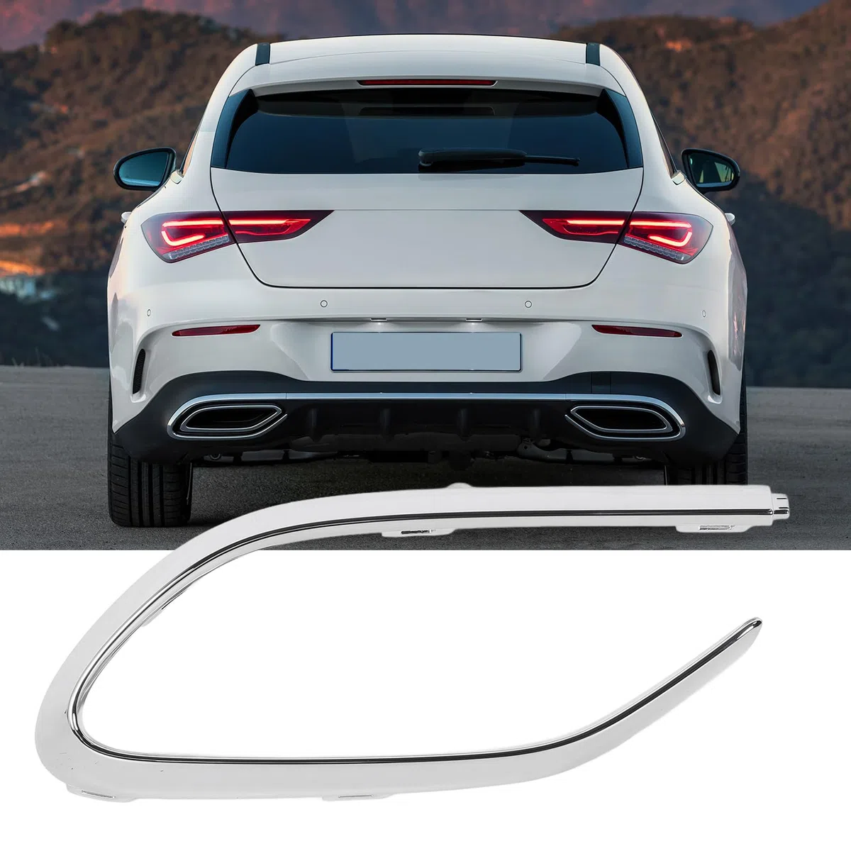 Cubierta Cromada para Moldura de Tubo de Parachoques Trasero para CLA C118 AMG-Line 2020-2024 - Ajuste OEM Acabado Brillante ABS Fácil Instalación con Clamp/Holder Cubierta Decorativa con